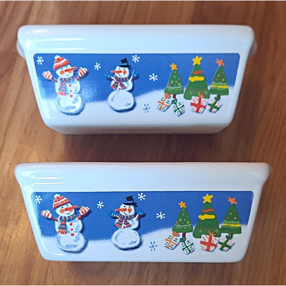 christmas Winter Snowman 2pc Ceramic Dishes Microwave Dishwasher safe